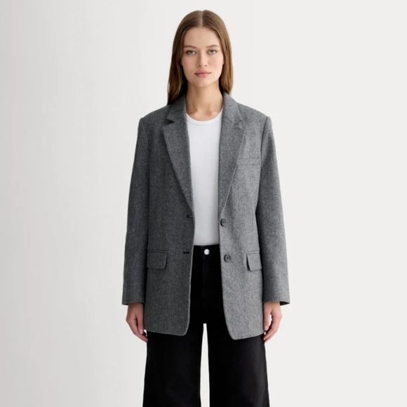 Everlane The Oversized Gray Blazer in Wool Sz 6 Herringbone Dark Academia Fall - Picture 1 of 7